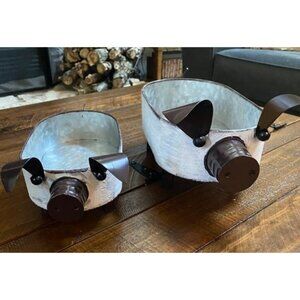 New Galvanized Metal White Washed Farmhouse Pig Tray Distressed Pig Tabletop